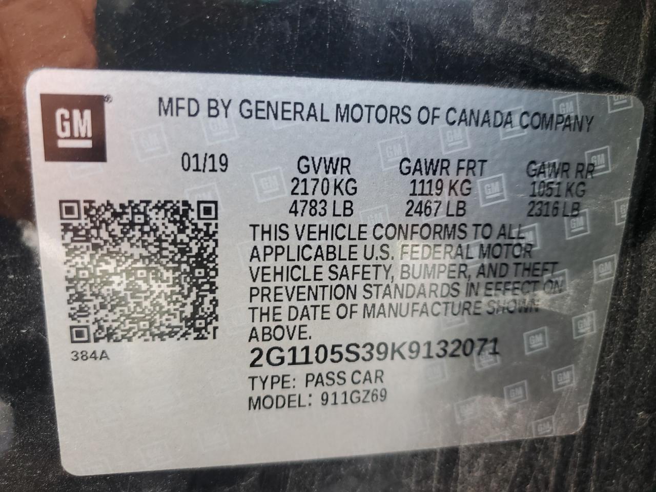 2G1105S39K9132071 CHEVROLET IMPALA 2019
