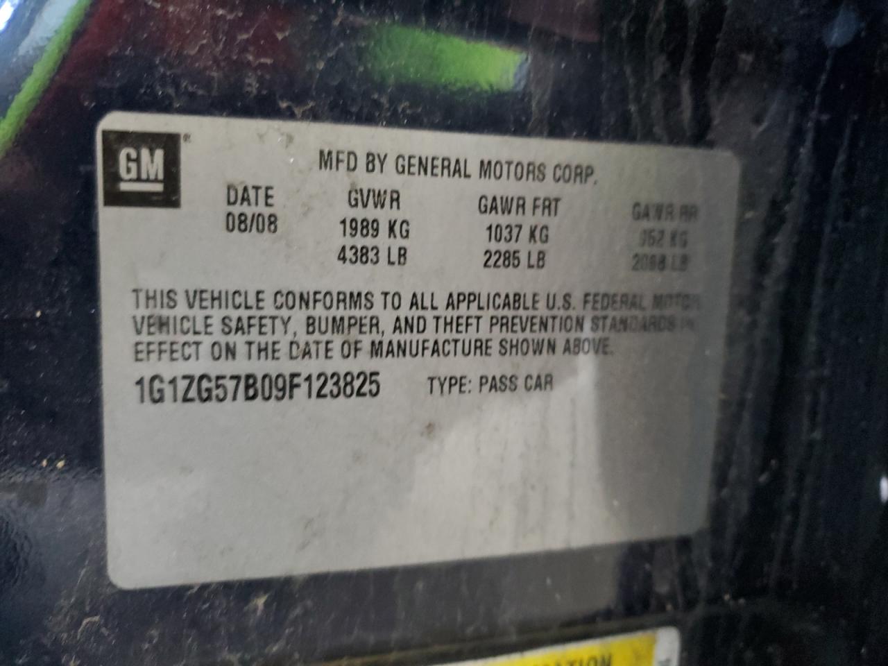 2009 Chevrolet Malibu Ls VIN: 1G1ZG57B09F123825 Lot: 62448775