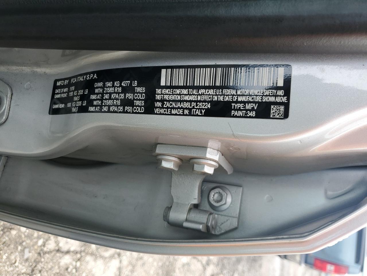 2020 Jeep Renegade Sport VIN: ZACNJAAB6LPL25224 Lot: 60720985