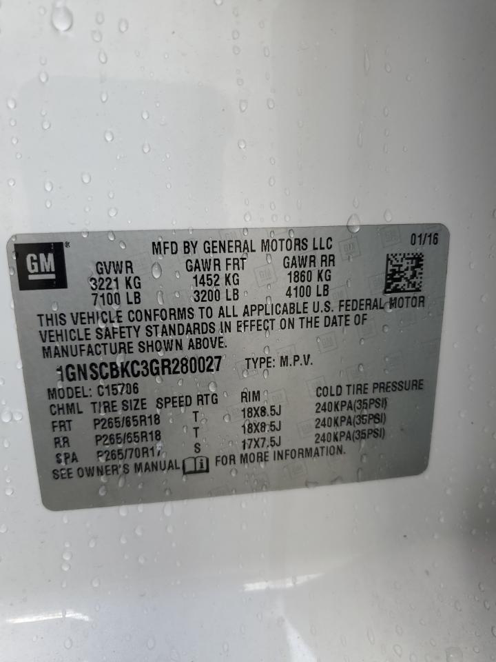 1GNSCBKC3GR280027 CHEVROLET TAHOE 2016