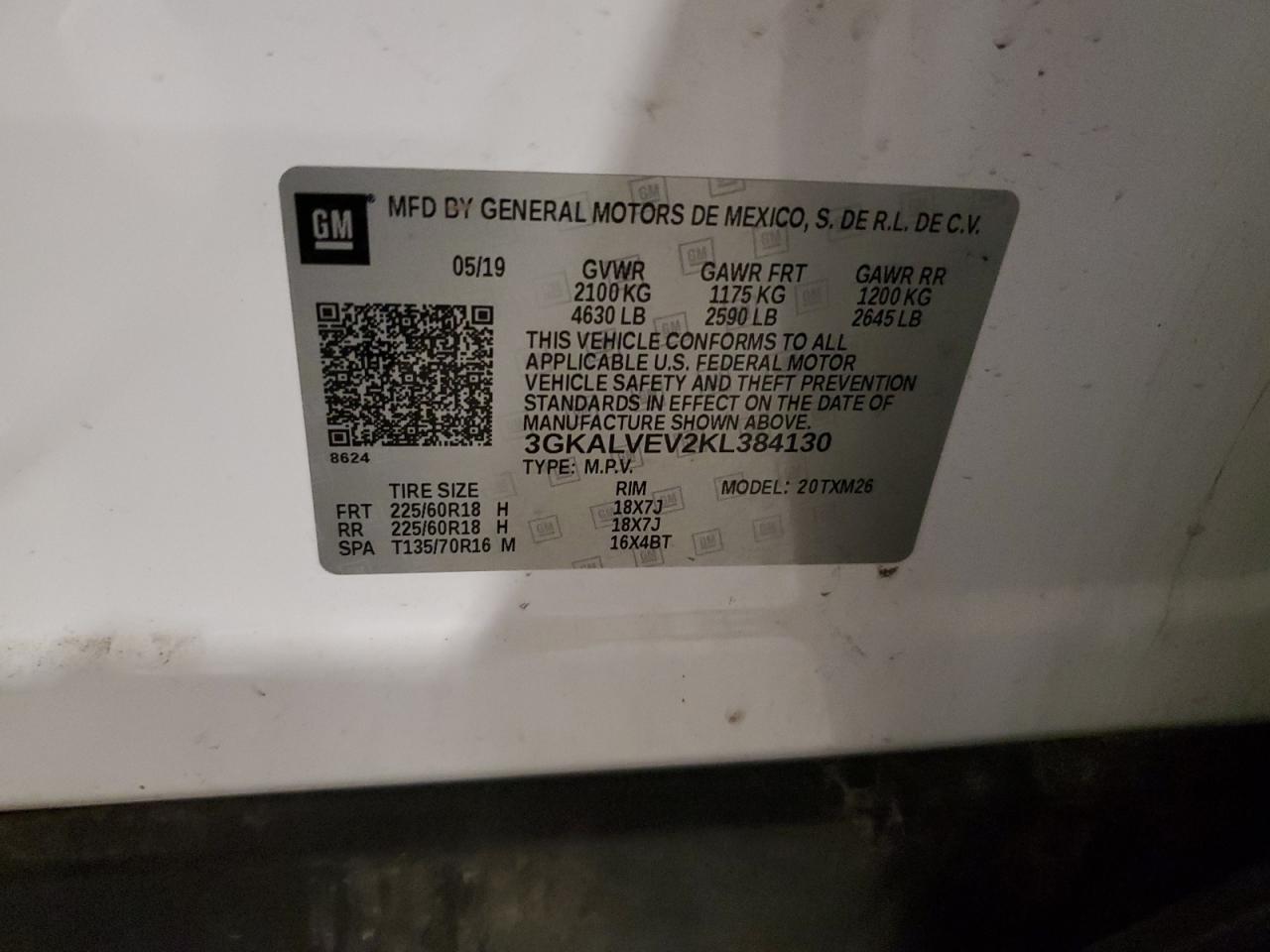 2019 GMC Terrain Slt VIN: 3GKALVEV2KL384130 Lot: 61623205