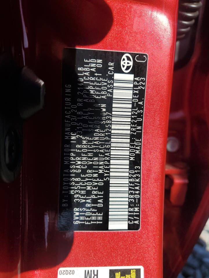 5YFEPRAE6LP125837 TOYOTA COROLLA 2020