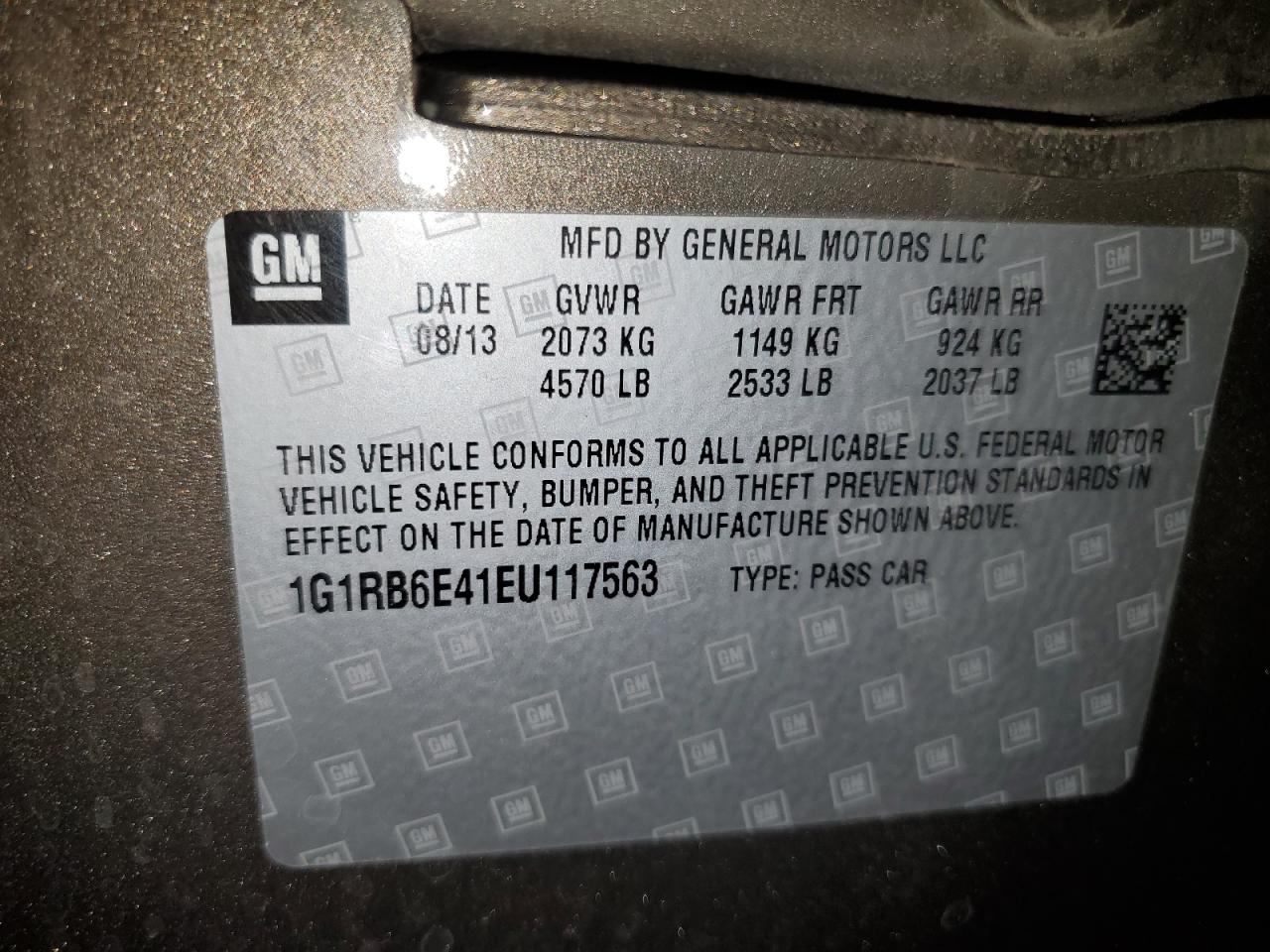 2014 Chevrolet Volt VIN: 1G1RB6E41EU117563 Lot: 60047075