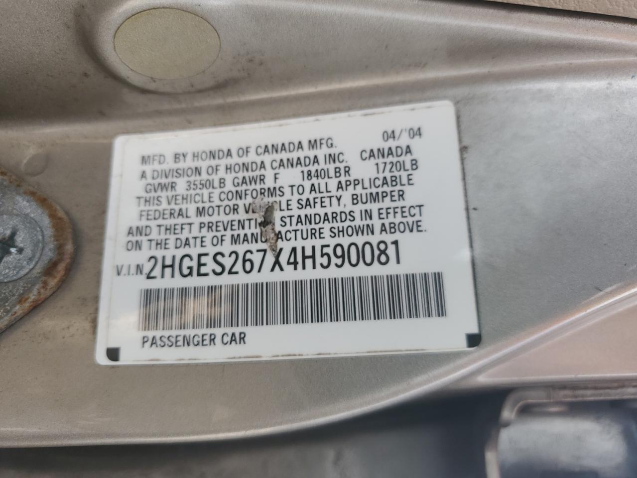 2003 Honda Civic Ex VIN: 2HGES267X4H590081 Lot: 62901775