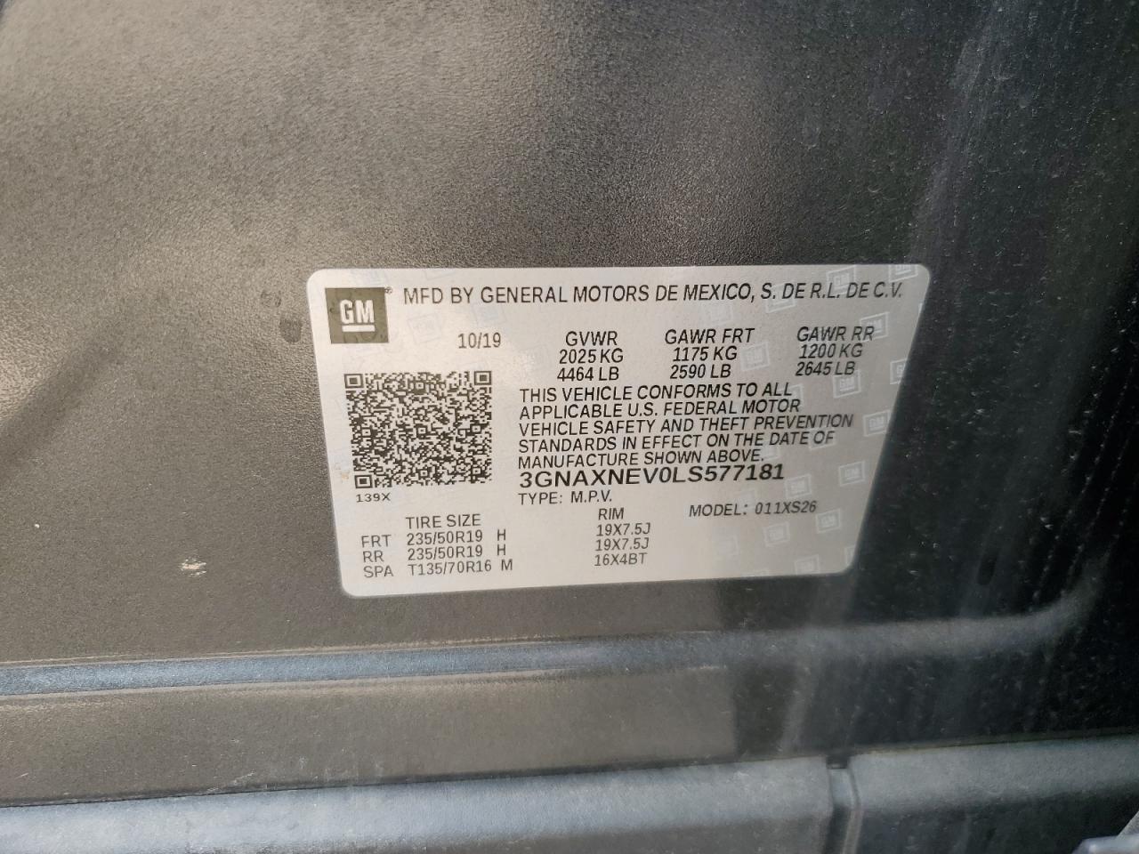 3GNAXNEV0LS577181 CHEVROLET EQUINOX 2020