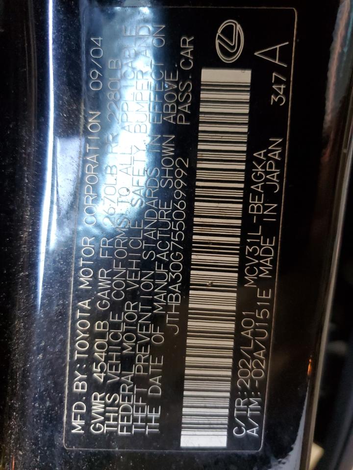 2005 Lexus Es 330 VIN: JTHBA30G755069992 Lot: 62947215
