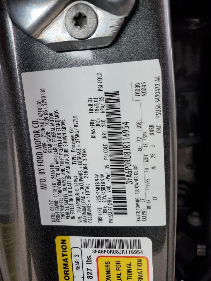 3FA6P0RU8JR116954 FORD FUSION 2018