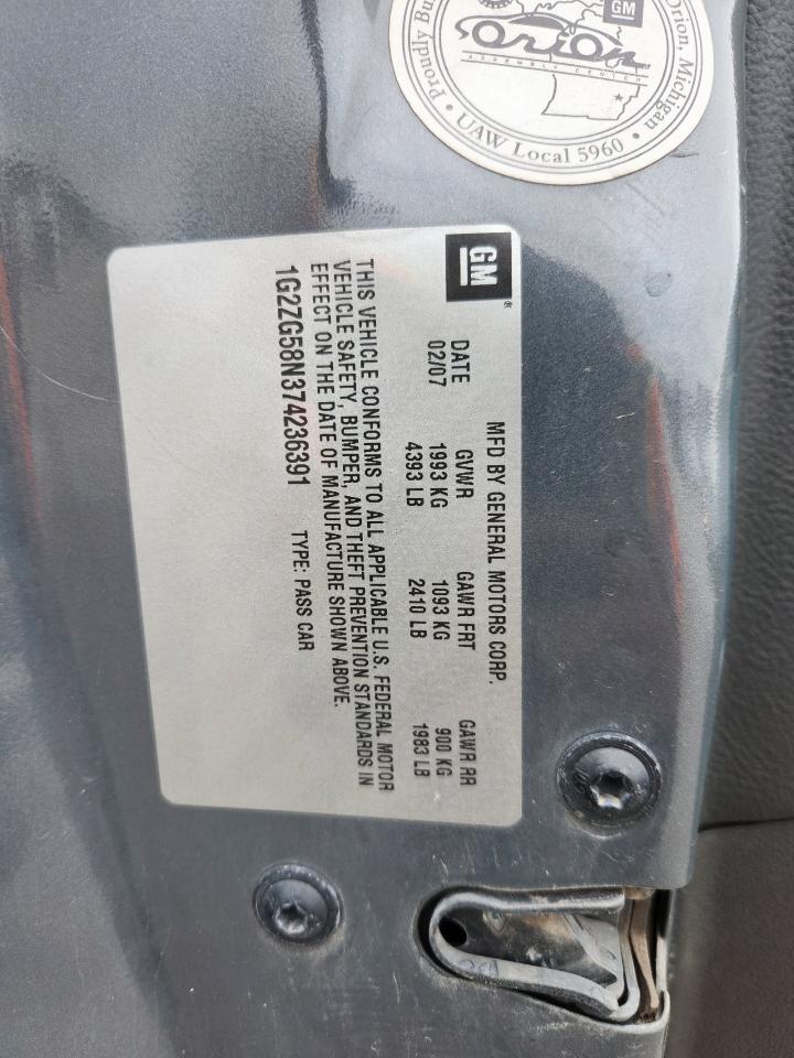2007 Pontiac G6 Base VIN: 1G2ZG58N374236391 Lot: 60470595