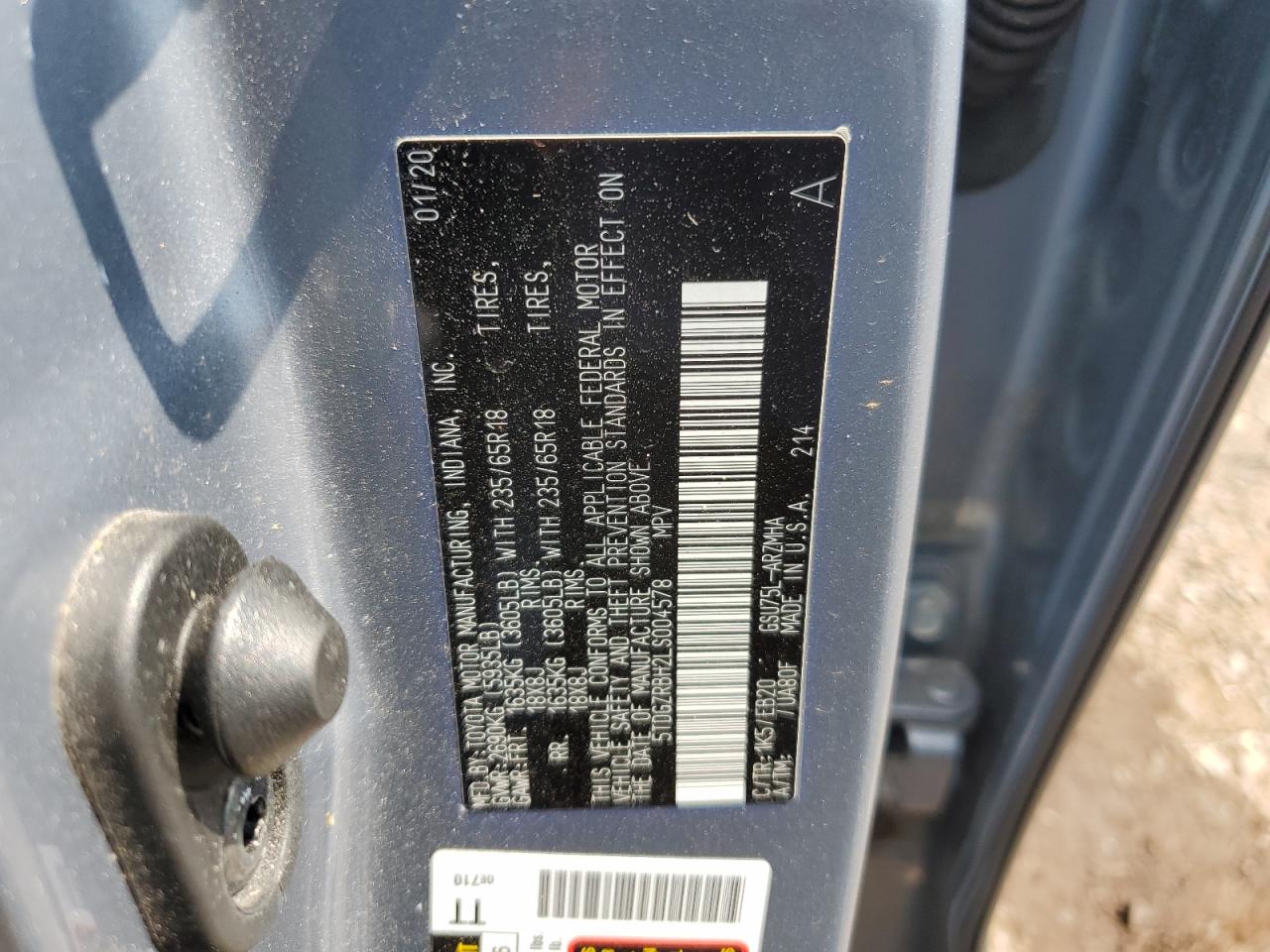 5TDGZRBH2LS004578 TOYOTA HIGHLANDER 2020