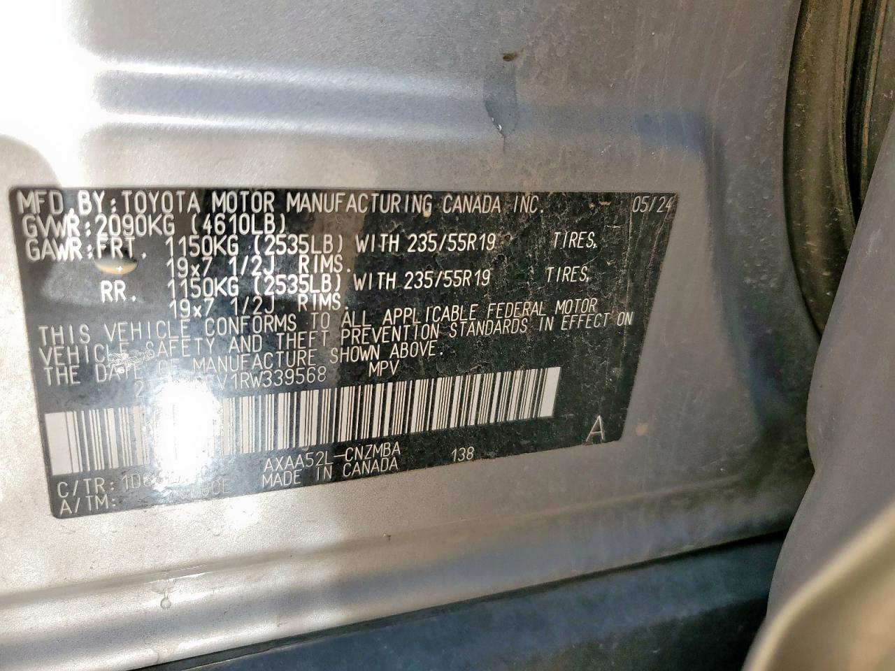 2T3C1RFV1RW339568 TOYOTA RAV4 2024