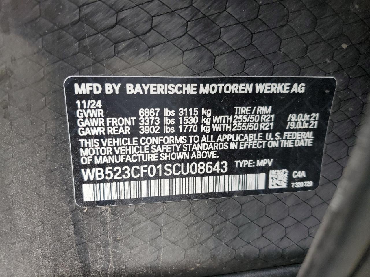2025 BMW Ix xDrive50 VIN: WB523CF01SCU08643 Lot: 62363565