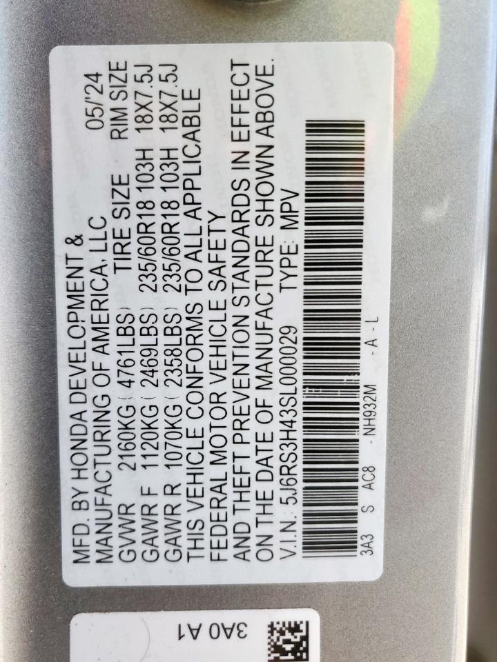 5J6RS3H43SL000029 HONDA CRV 2025