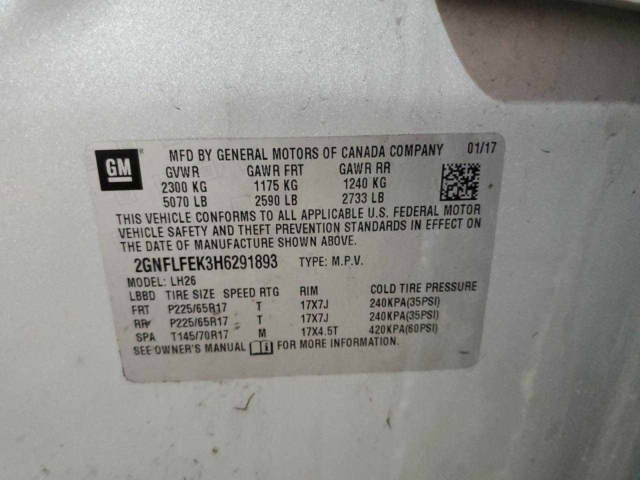 2GNFLFEK3H6291893 CHEVROLET EQUINOX 2017