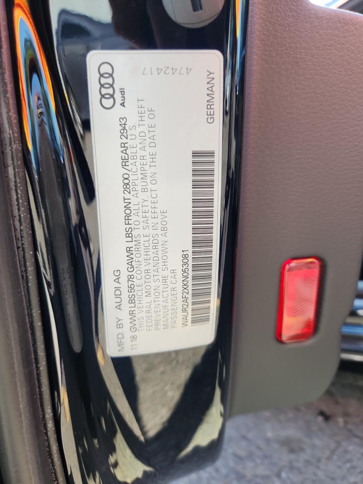 2019 Audi A7 Premium Plus VIN: WAUR2AF2XKN053081 Lot: 59627435