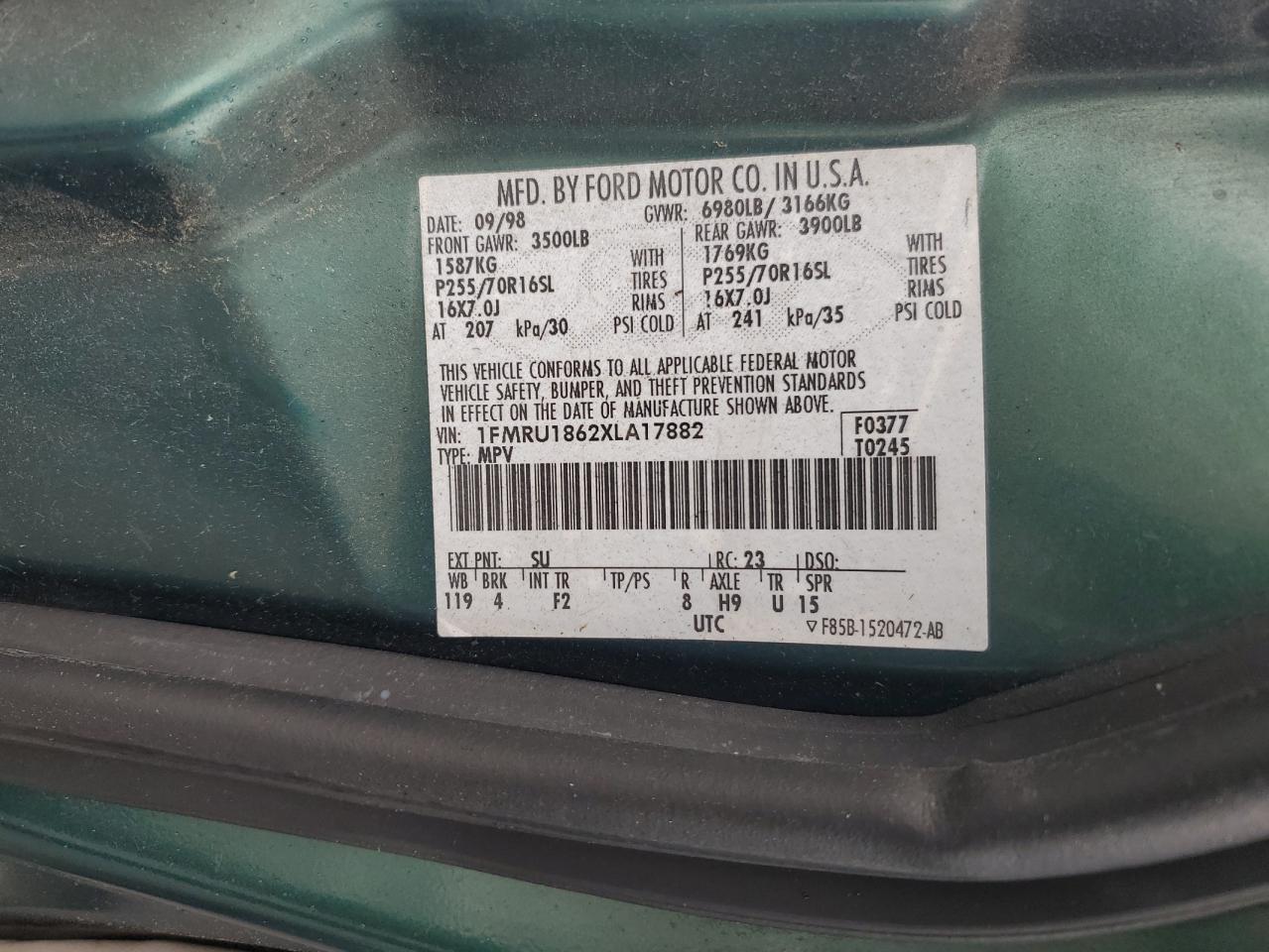 1999 Ford Expedition VIN: 1FMRU1862XLA17882 Lot: 59488535