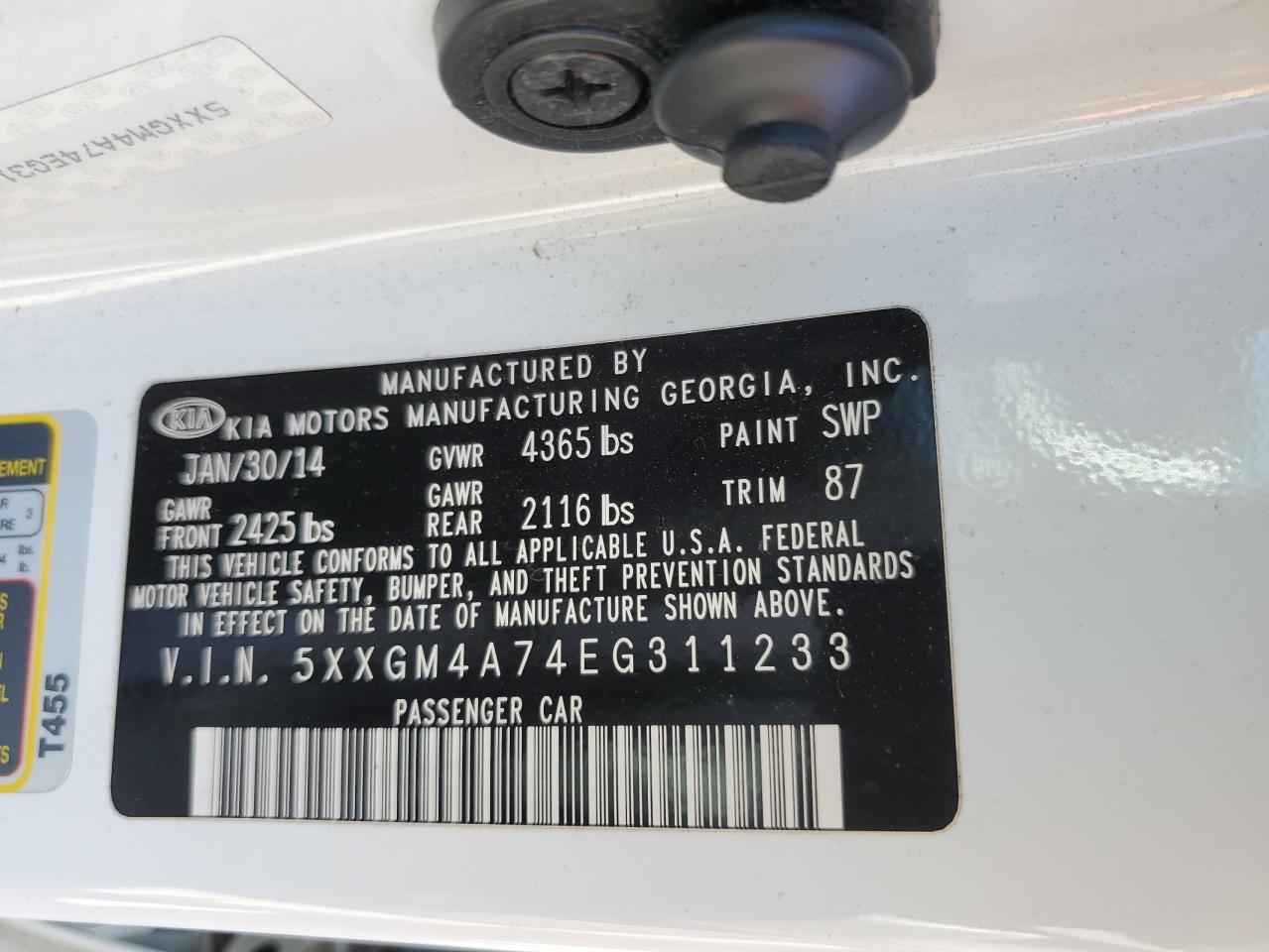 2014 Kia Optima Lx VIN: 5XXGM4A74EG311233 Lot: 62960895