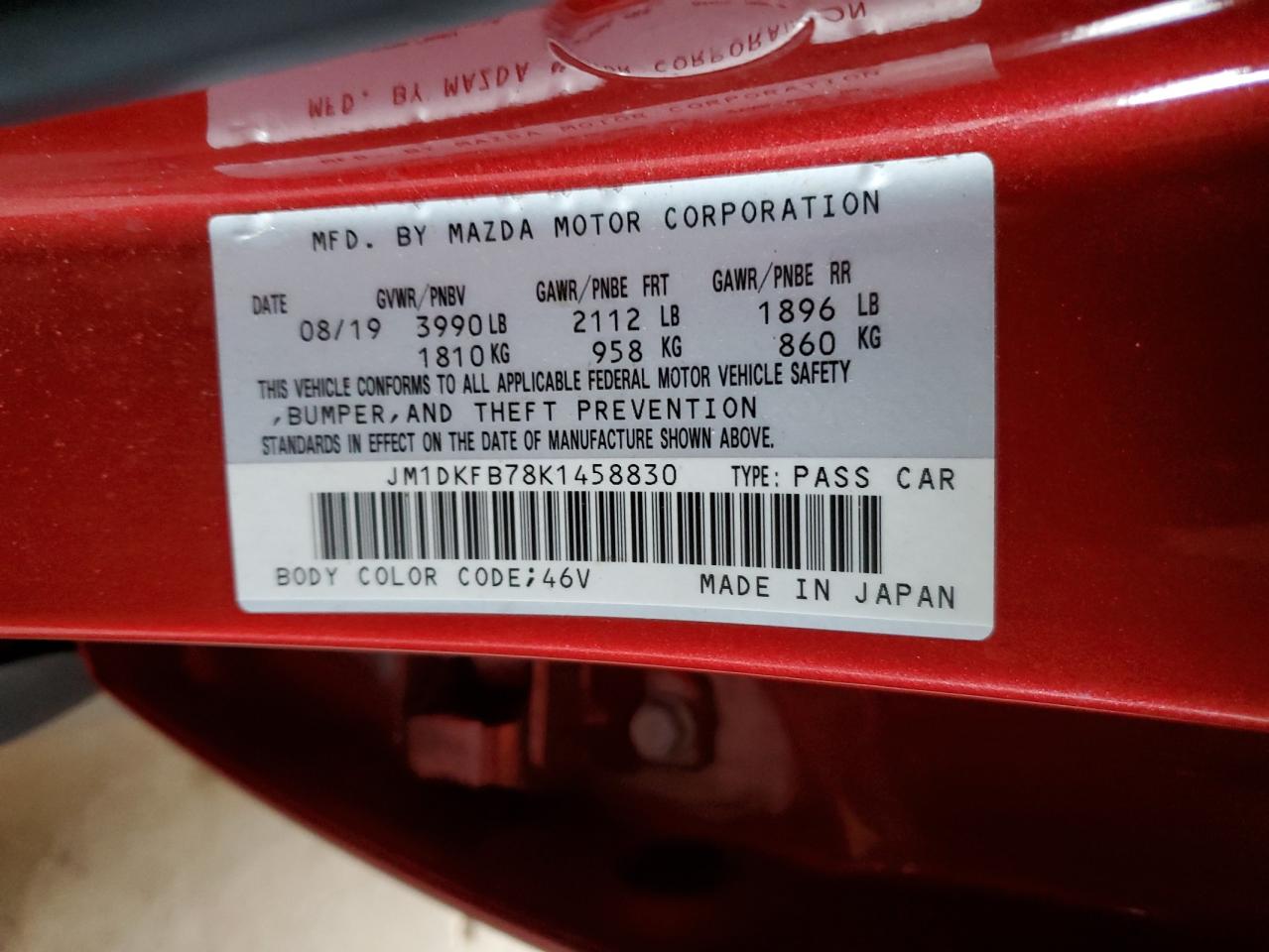 2019 Mazda Cx-3 Sport VIN: JM1DKFB78K1458830 Lot: 62414845