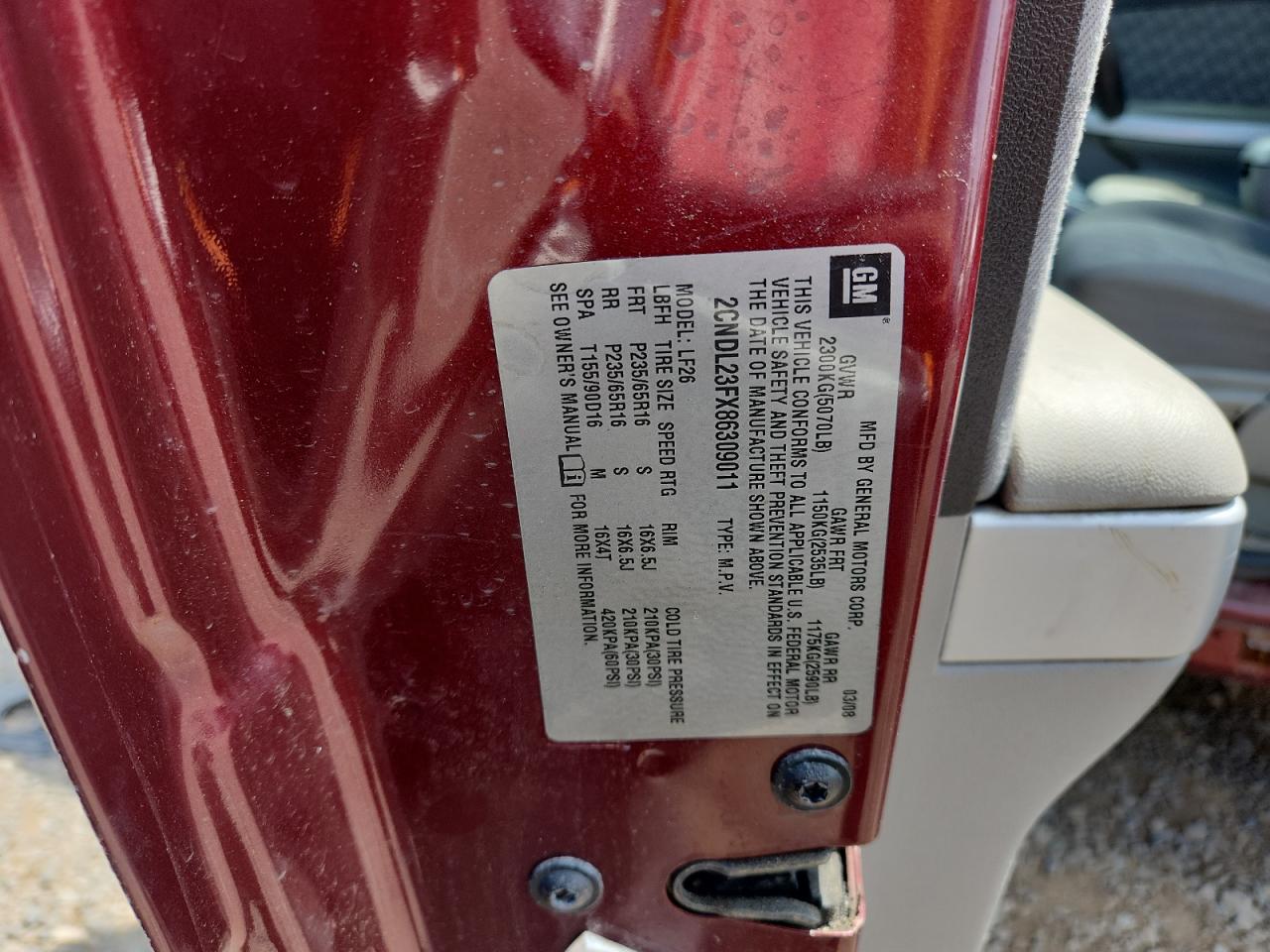 2008 Chevrolet Equinox Ls VIN: 2CNDL23FX86309011 Lot: 62534285