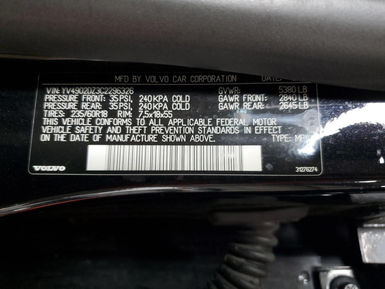 2012 Volvo Xc60 T6 VIN: YV4902DZ3C2296326 Lot: 62951395