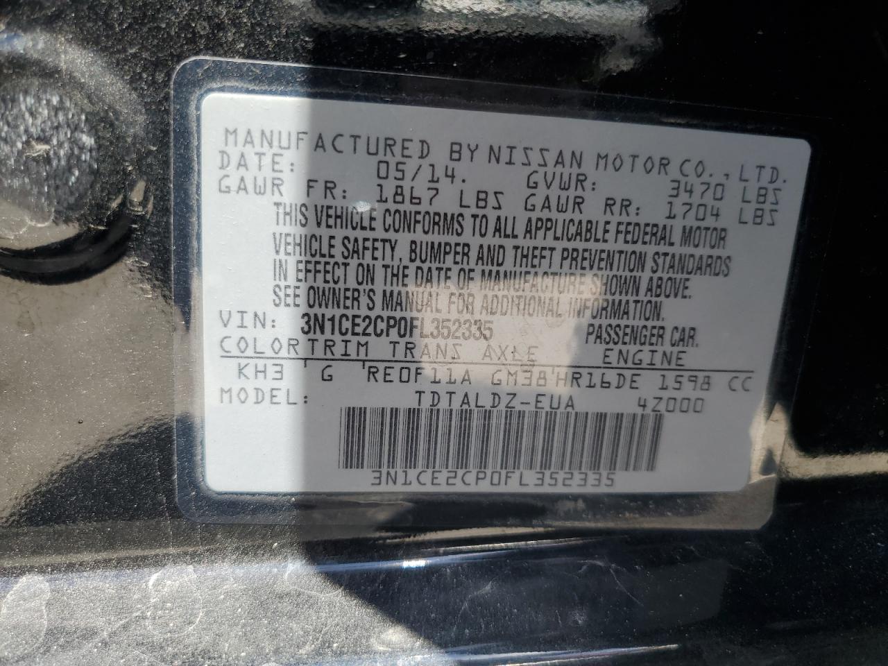 2015 Nissan Versa Note S VIN: 3N1CE2CP0FL352335 Lot: 63145705