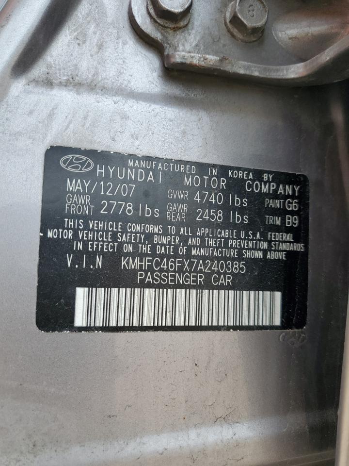 2007 Hyundai Azera Se VIN: KMHFC46FX7A240385 Lot: 60710185