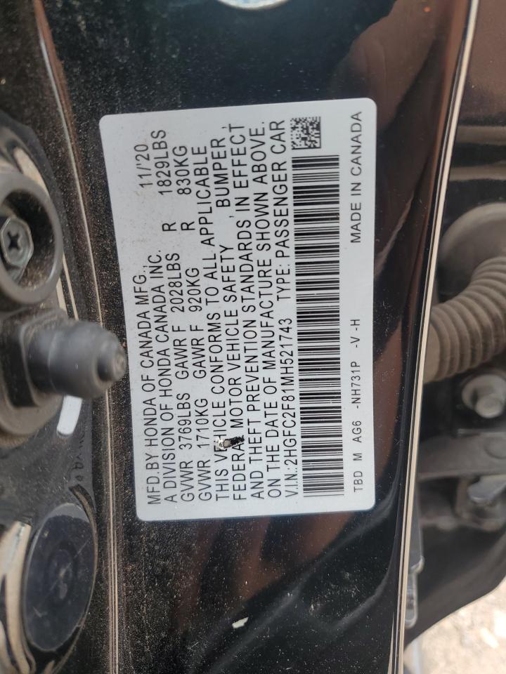 VIN: 2HGFC2F81MH521743 2021 HONDA CIVIC