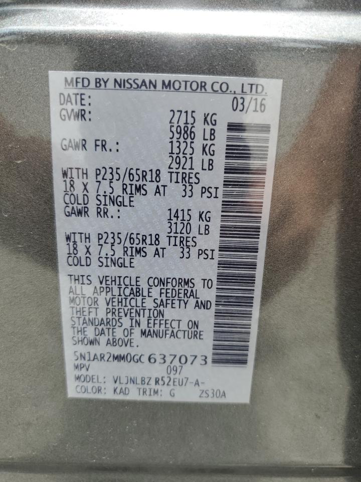 5N1AR2MM0GC637073 NISSAN PATHFINDER 2016