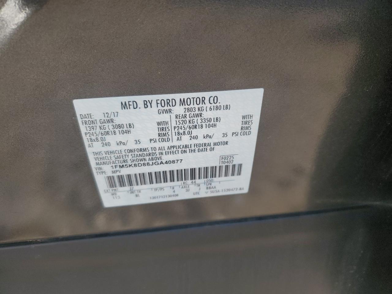 1FM5K8D88JGA40877 FORD EXPLORER 2018