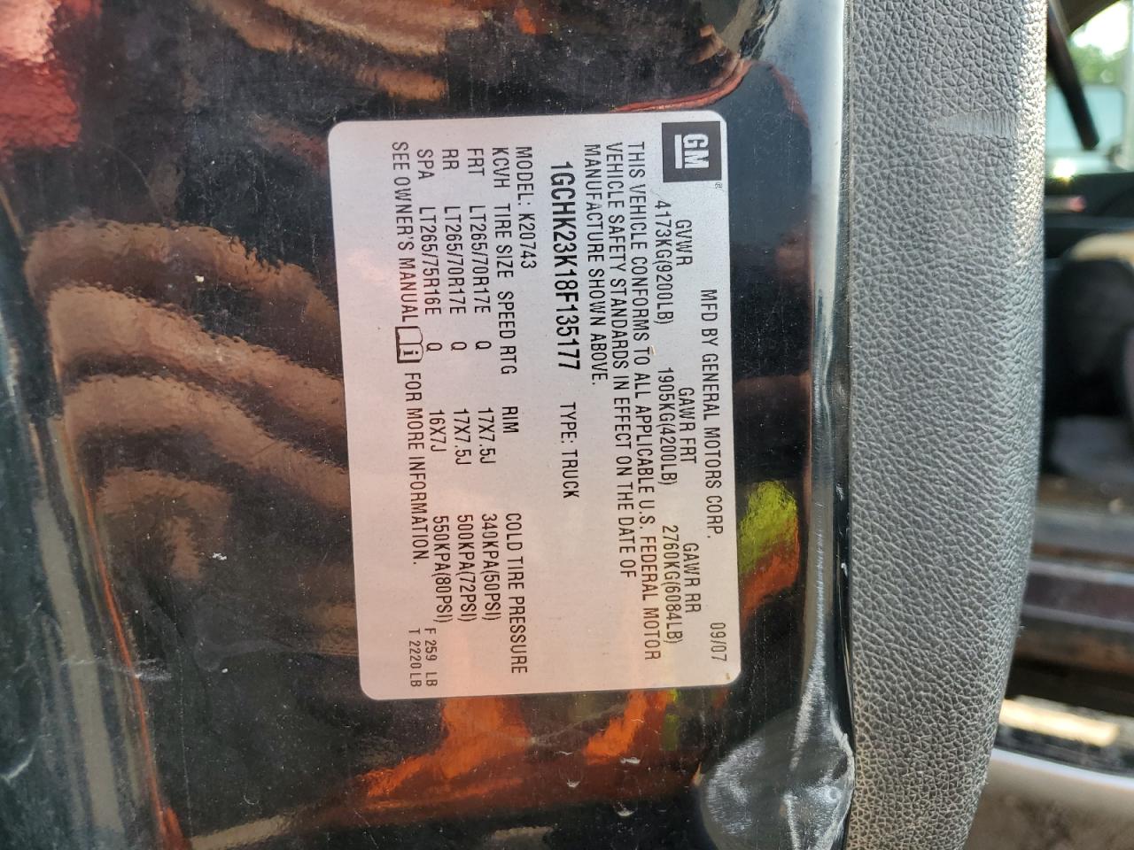 2008 Chevrolet Silverado K2500 Heavy Duty VIN: 1GCHK23K18F135177 Lot: 58897895