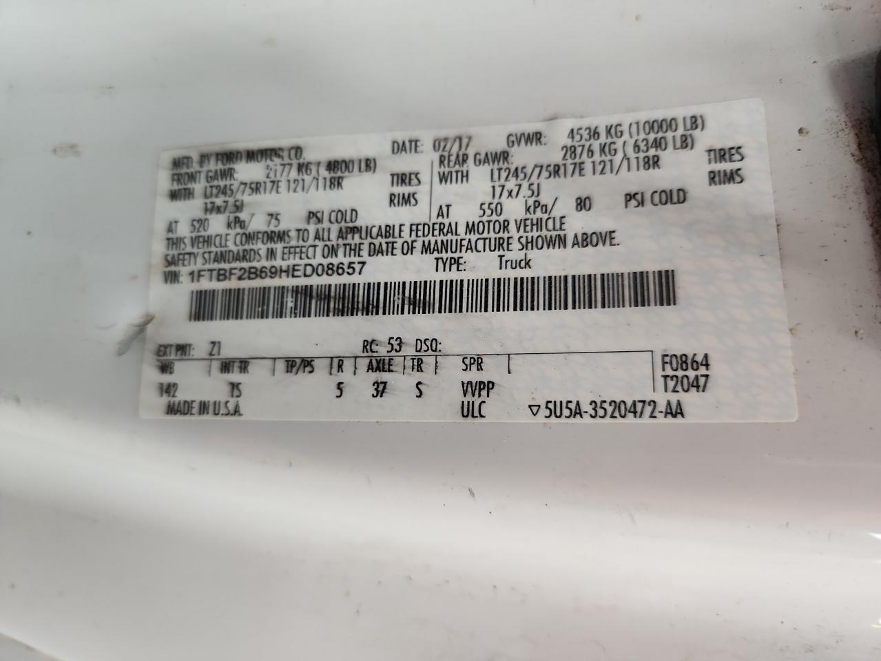 1FTBF2B69HED08657 FORD F250 2017