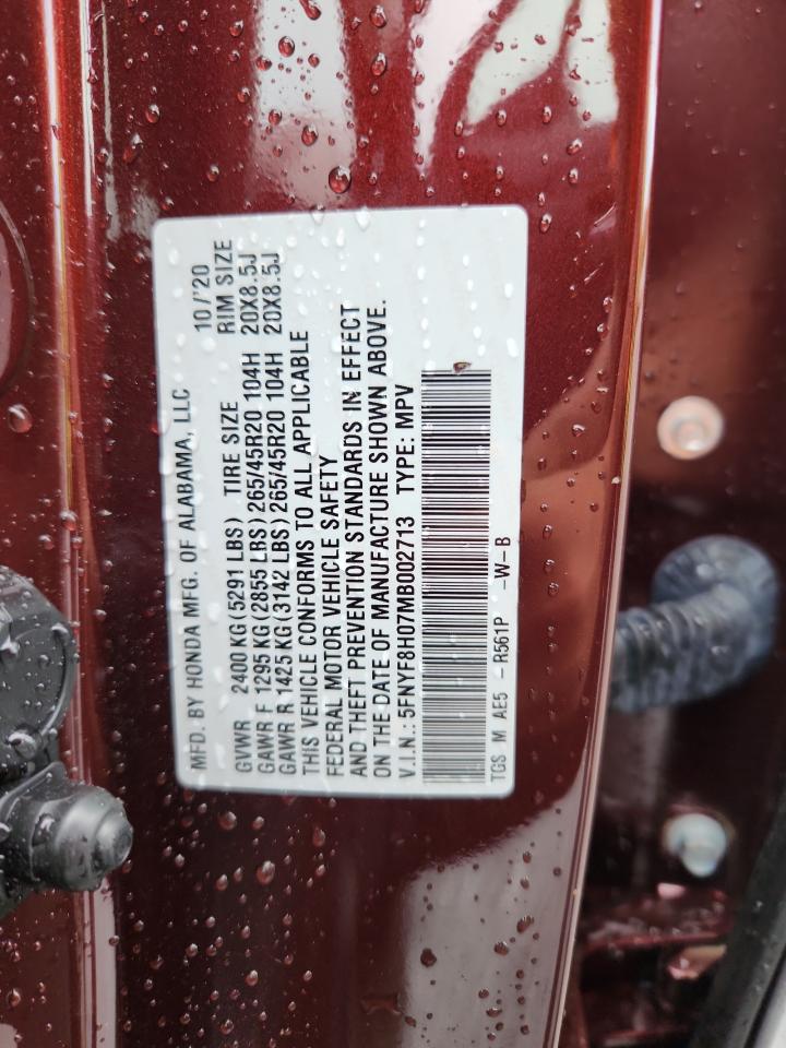 2021 Honda Passport Elite VIN: 5FNYF8H07MB002713 Lot: 64270625