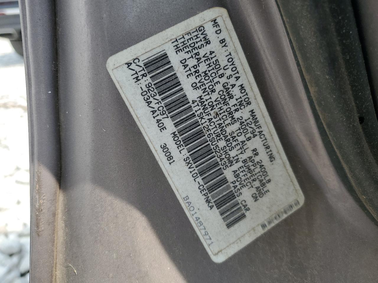 1995 Toyota Camry Le VIN: 4T1SK12E6SU523435 Lot: 59320275