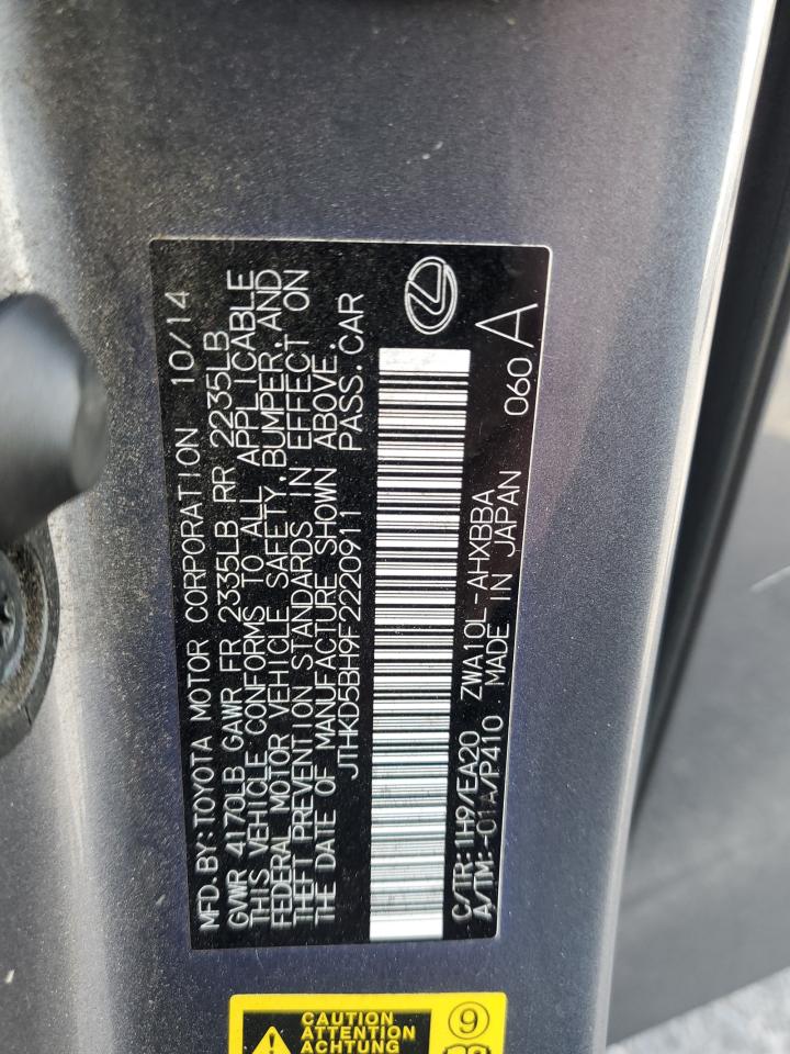 2015 Lexus Ct 200 VIN: JTHKD5BH9F2220911 Lot: 61600975