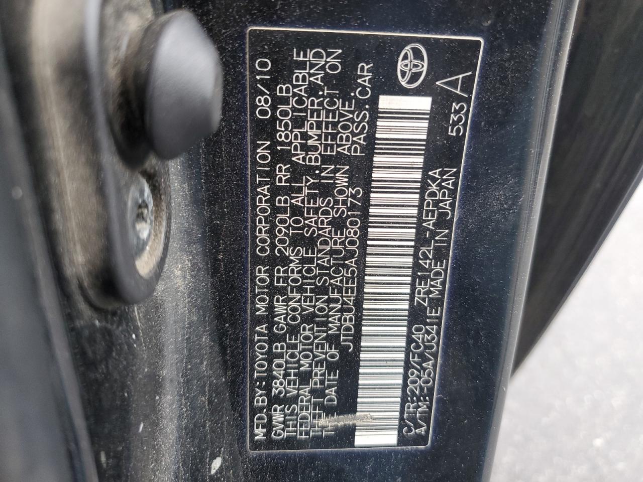 2010 Toyota Corolla Base VIN: JTDBU4EE5AJ080173 Lot: 60407835