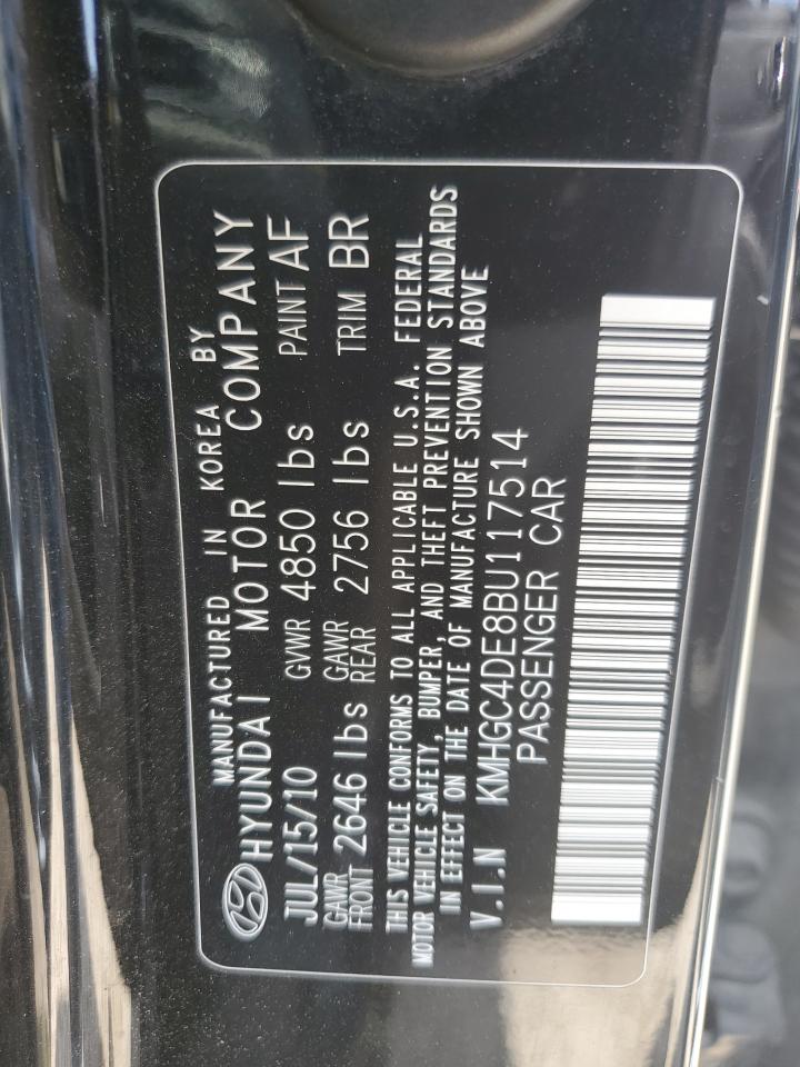 2011 Hyundai Genesis 3.8L VIN: KMHGC4DE8BU117514 Lot: 62162365