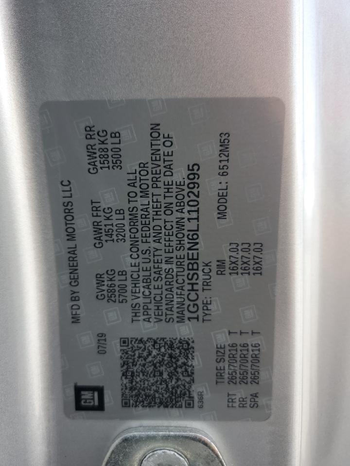 2020 Chevrolet Colorado VIN: 1GCHSBEN6L1102995 Lot: 58010135