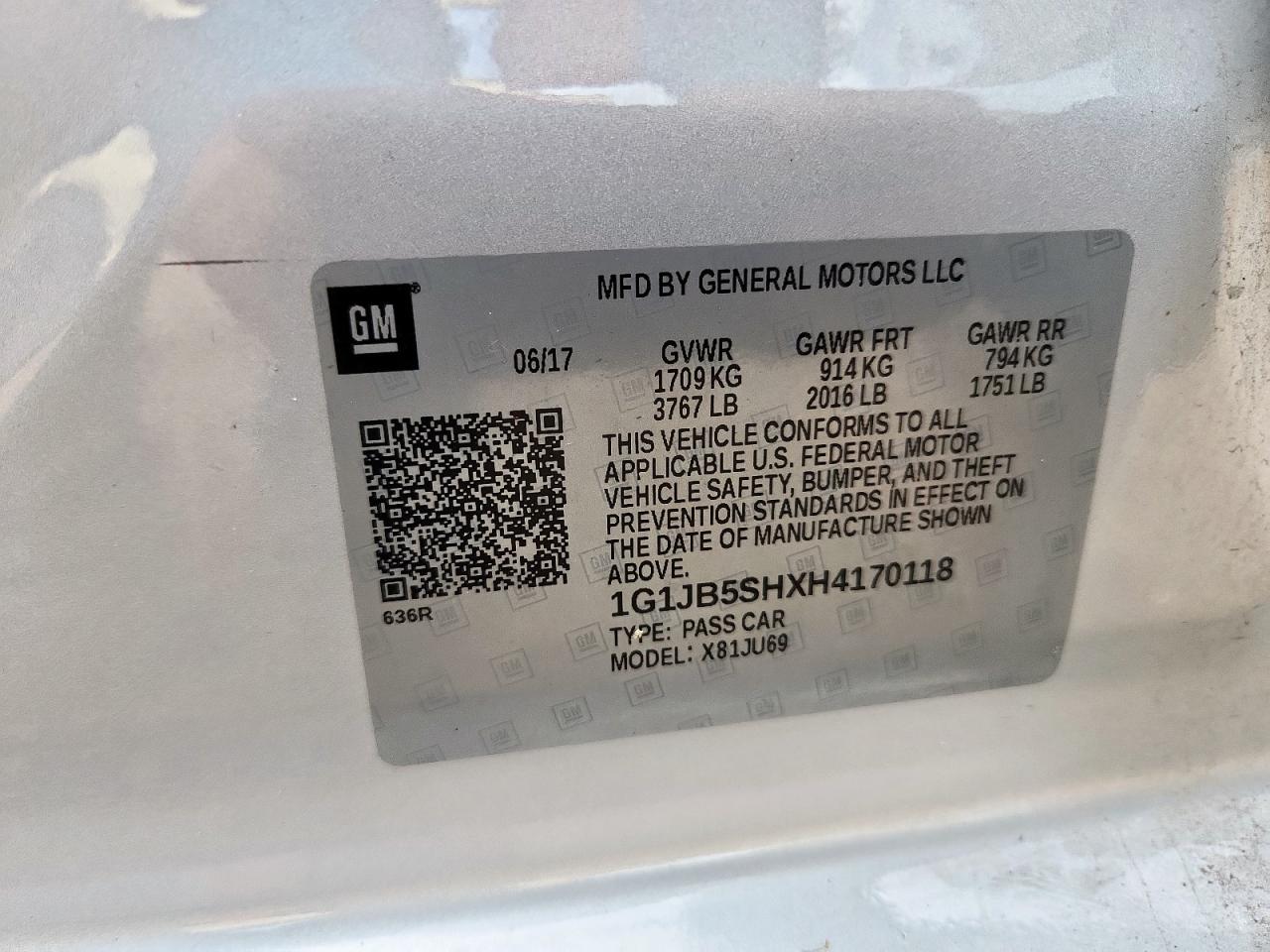 1G1JB5SHXH4170118 CHEVROLET SONIC 2017
