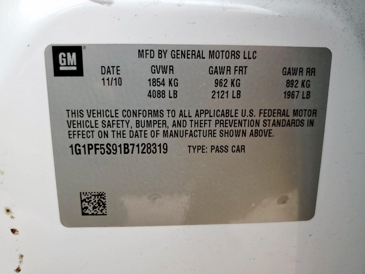 2011 Chevrolet Cruze Lt VIN: 1G1PF5S91B7128319 Lot: 63086655