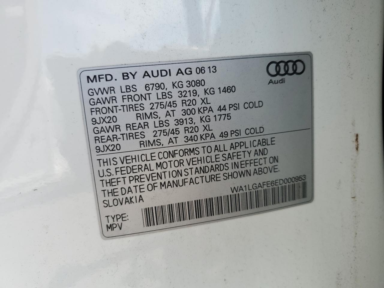 2014 Audi Q7 Premium Plus VIN: WA1LGAFE6ED000953 Lot: 62193535