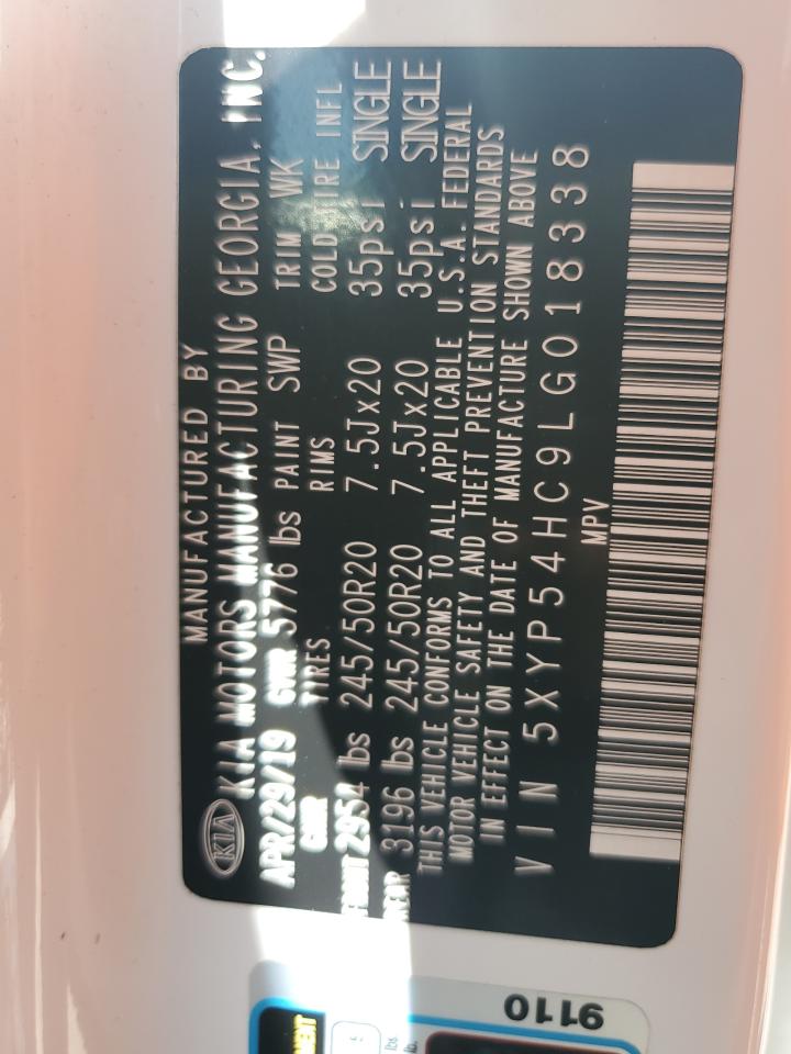 2020 Kia Telluride Sx VIN: 5XYP54HC9LG018338 Lot: 62356145