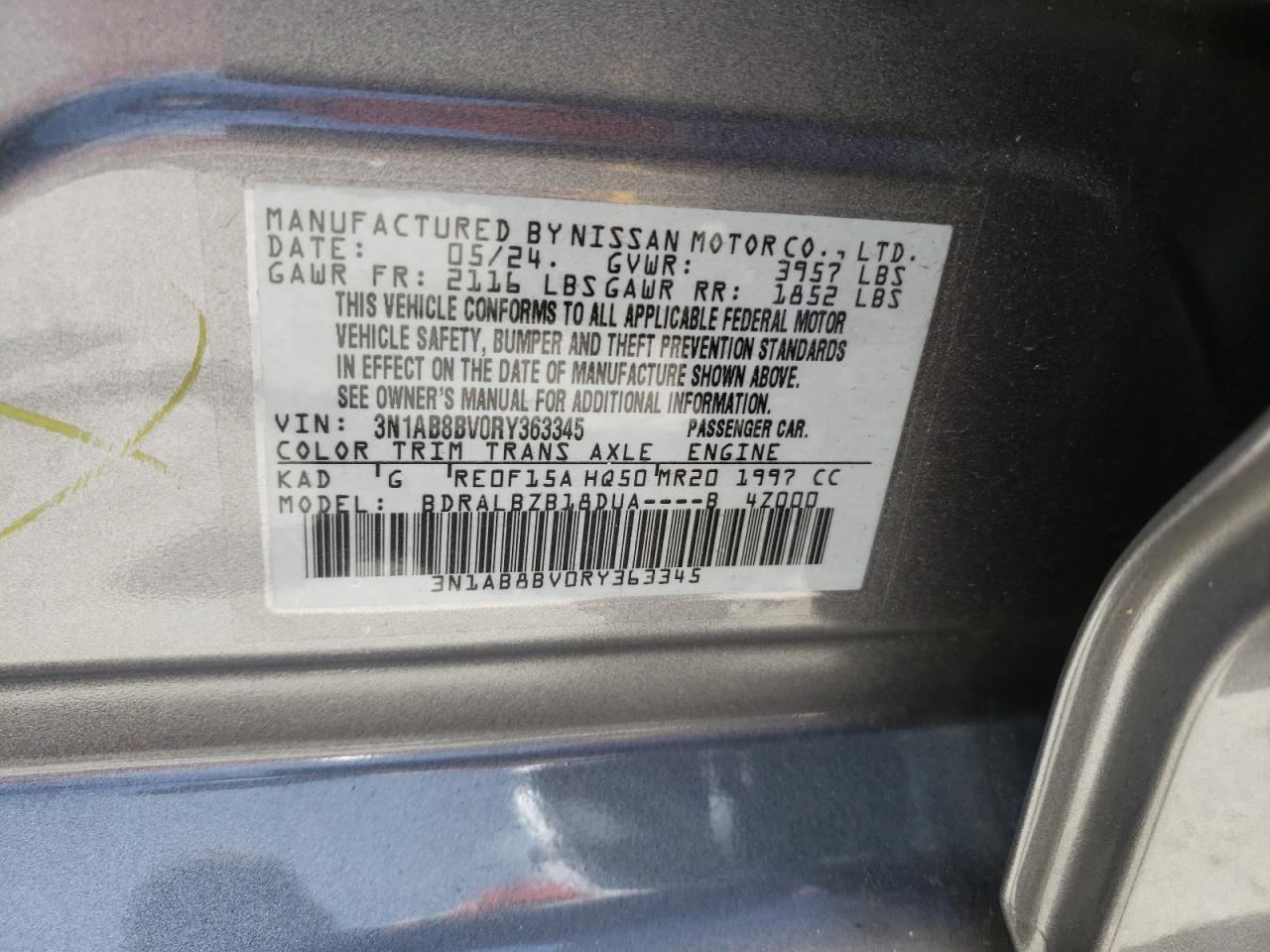 2024 Nissan Sentra S VIN: 3N1AB8BV0RY363345 Lot: 63072565