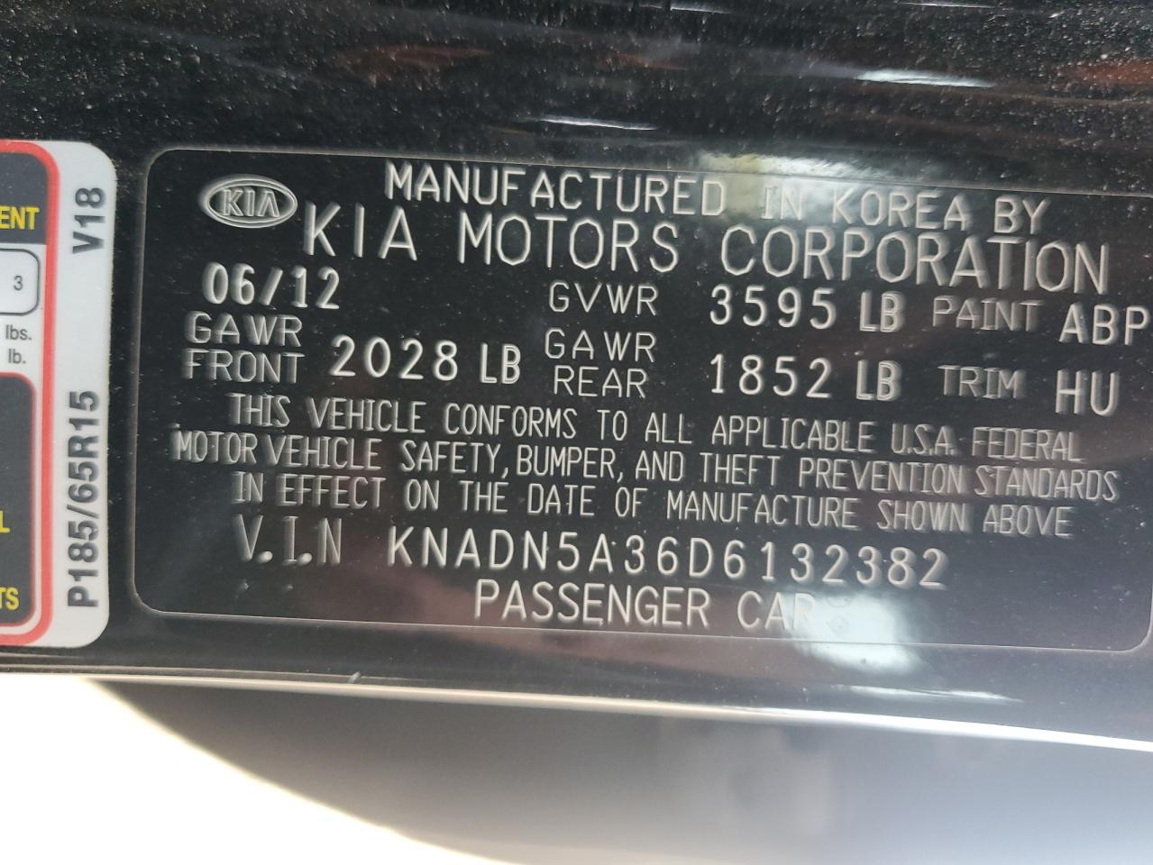 2013 Kia Rio Ex VIN: KNADN5A36D6132382 Lot: 61187545