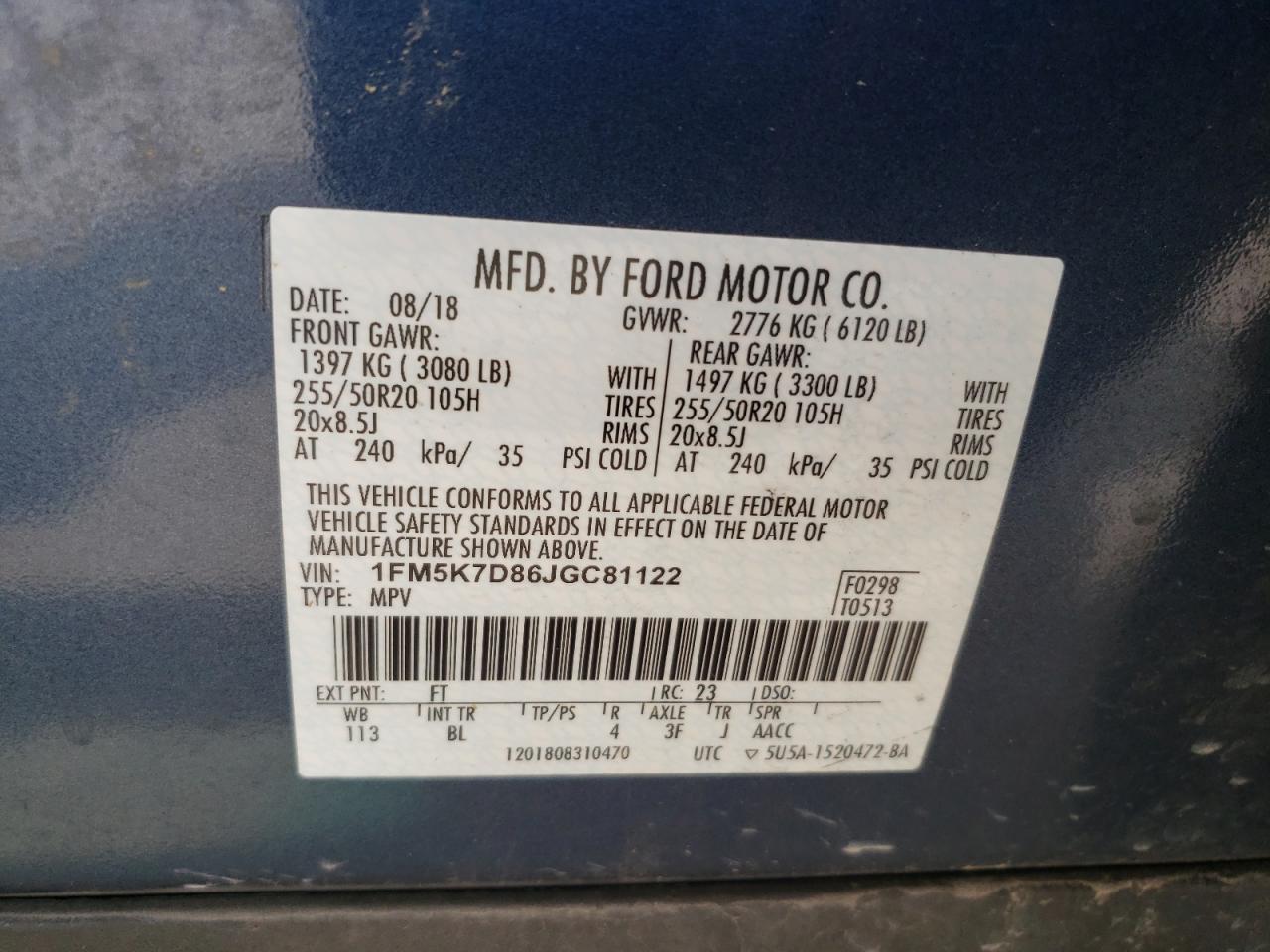 1FM5K7D86JGC81122 FORD EXPLORER 2018