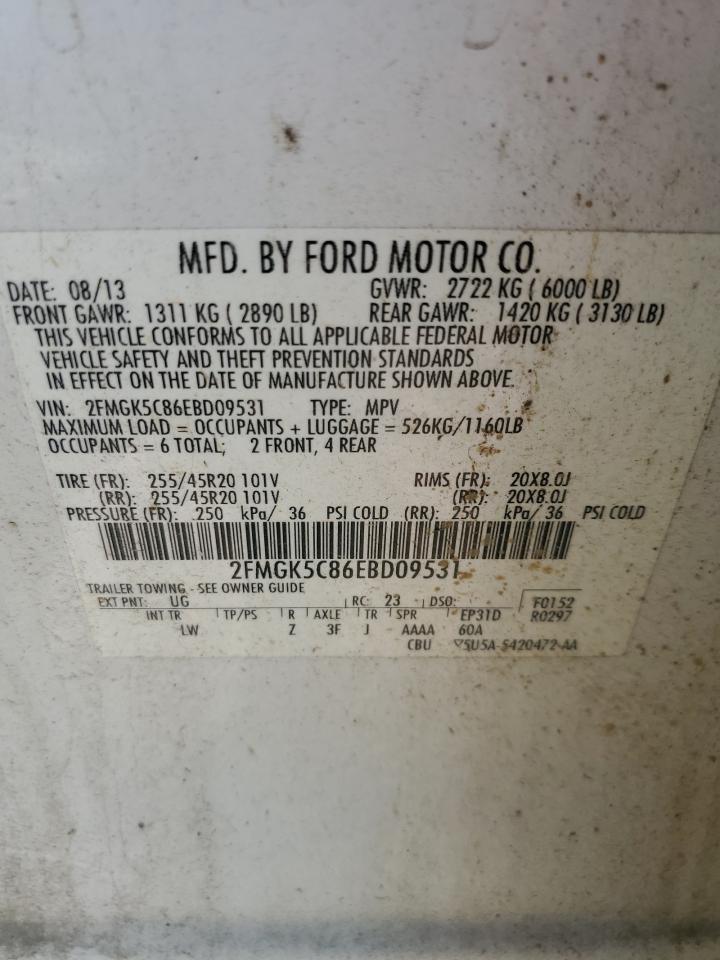 2014 Ford Flex Sel VIN: 2FMGK5C86EBD09531 Lot: 62430555