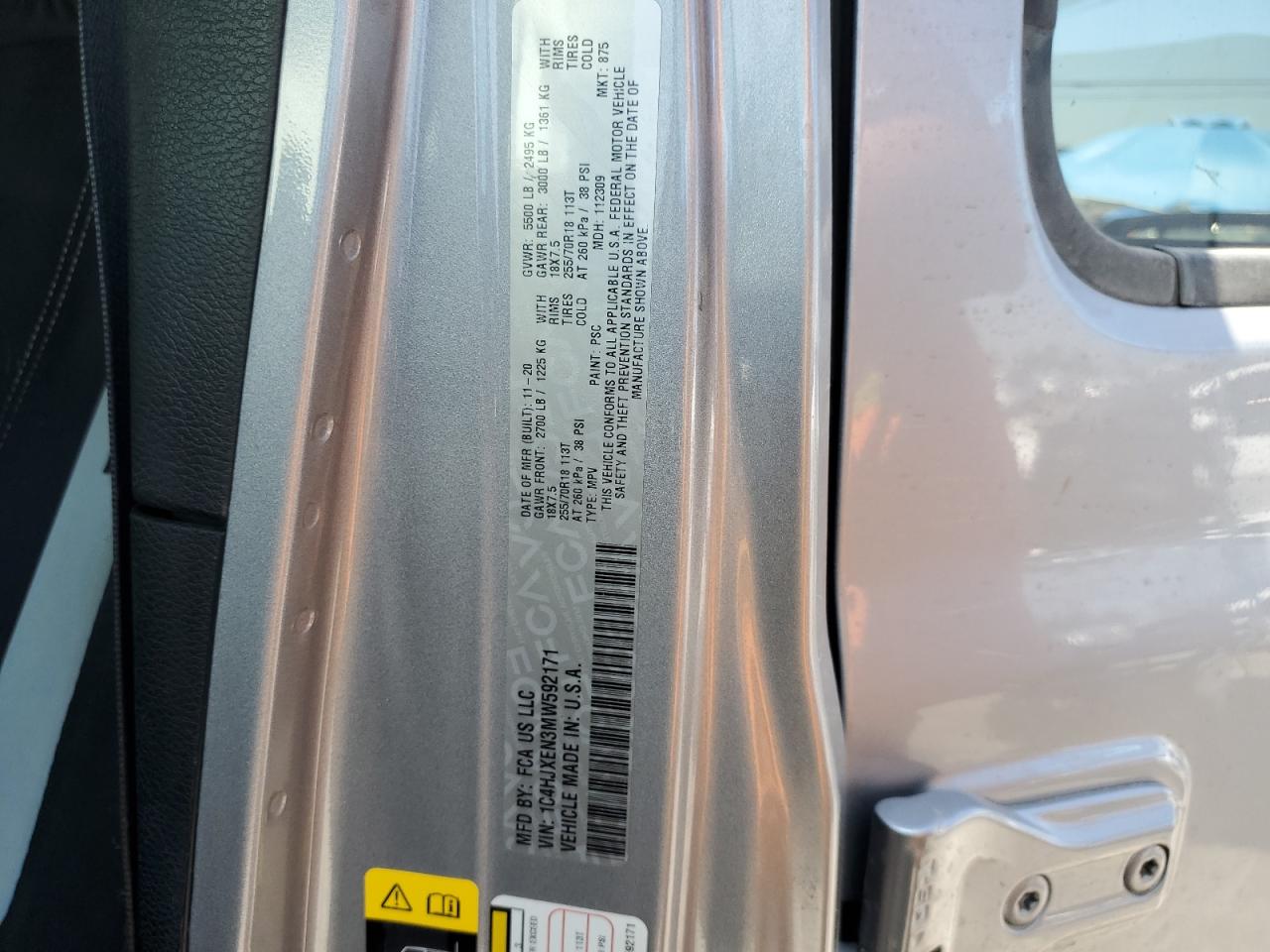 2021 Jeep Wrangler Unlimited Sahara VIN: 1C4HJXEN3MW592171 Lot: 62216705