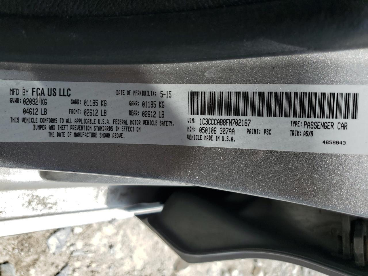 2015 Chrysler 200 Limited VIN: 1C3CCCAB8FN702167 Lot: 62459915