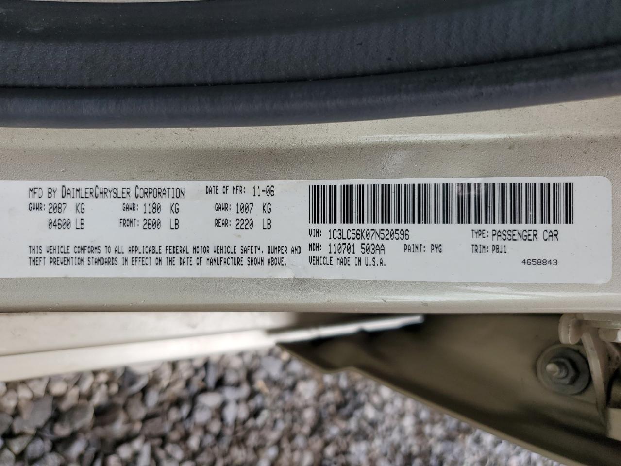 2007 Chrysler Sebring Touring VIN: 1C3LC56K07N520596 Lot: 61847805