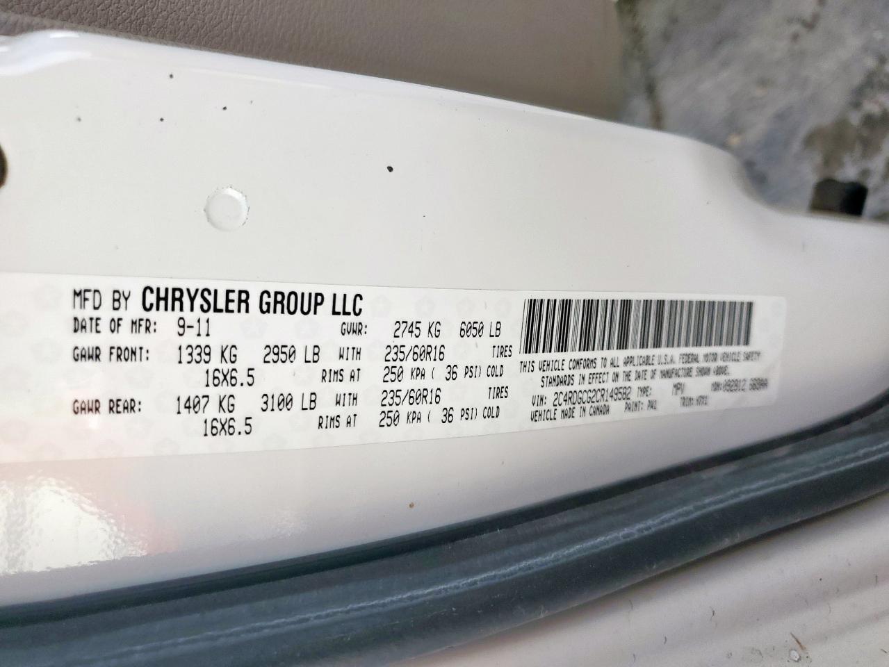 2012 Dodge Grand Caravan Sxt VIN: 2C4RDGCG2CR149582 Lot: 62473465