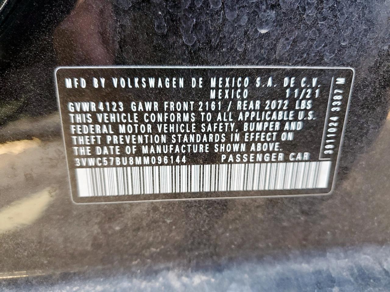 2021 Volkswagen Jetta S VIN: 3VWC57BU8MM096144 Lot: 61259265