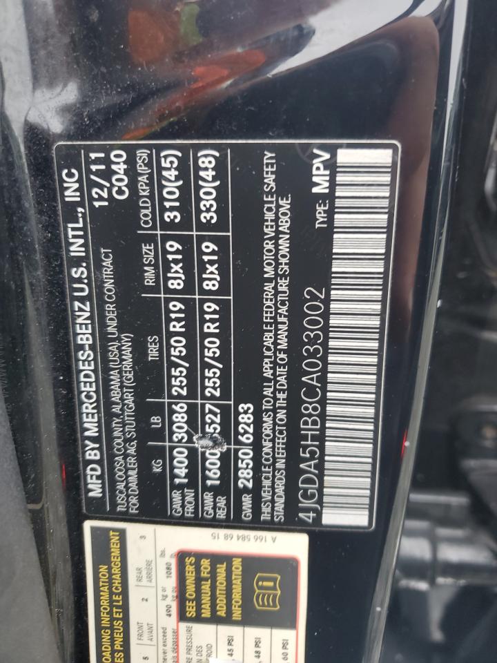 2012 Mercedes-Benz Ml 350 4Matic VIN: 4JGDA5HB8CA033002 Lot: 61360585